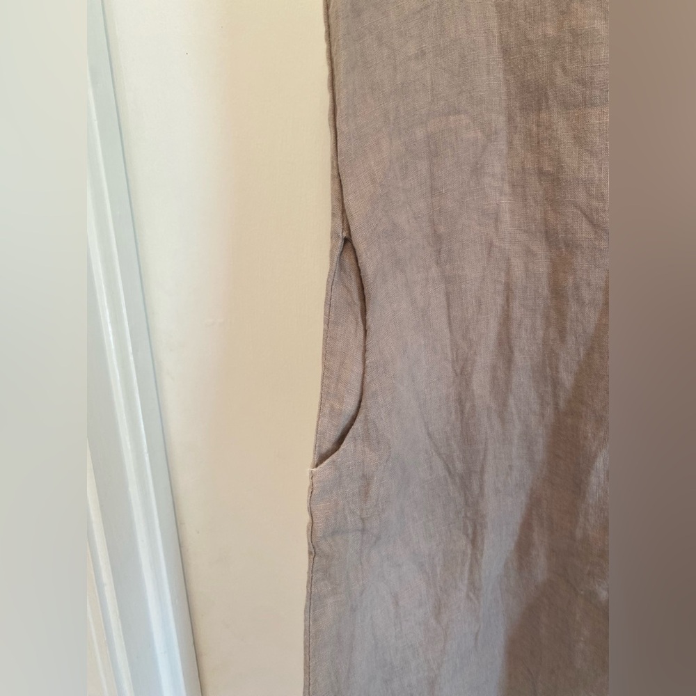 Lungo Larno 100% Linen dress women’s size small grey Pockets scoop Neck office - Picture 5 of 8